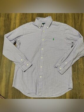 Ralph Lauren Men’s Purple Gingham Classic Fit Long Sleeve Button Up Shirt L 16.5